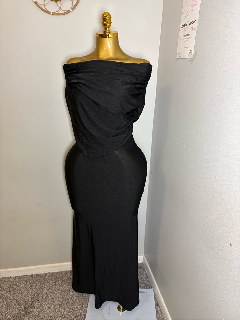 Off-Shoulder Black Ruched Maxi Dress